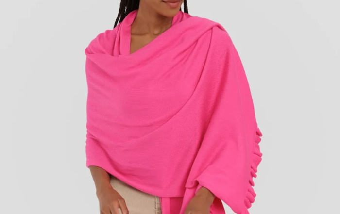 Woman wearing an Alashan Cashmere wrap
