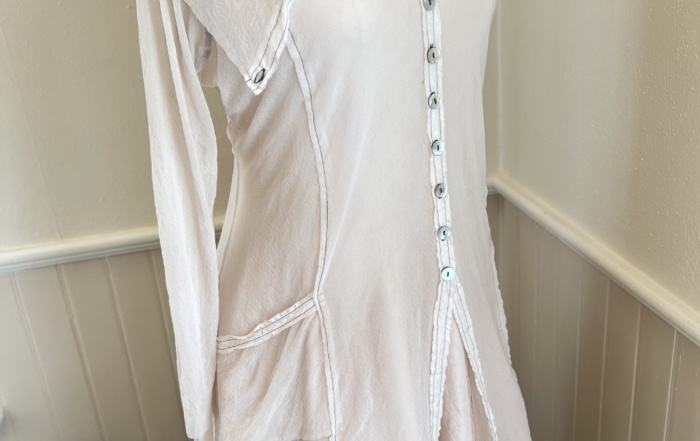 Robin Kaplan's Long Mesh Duster in soft Blush