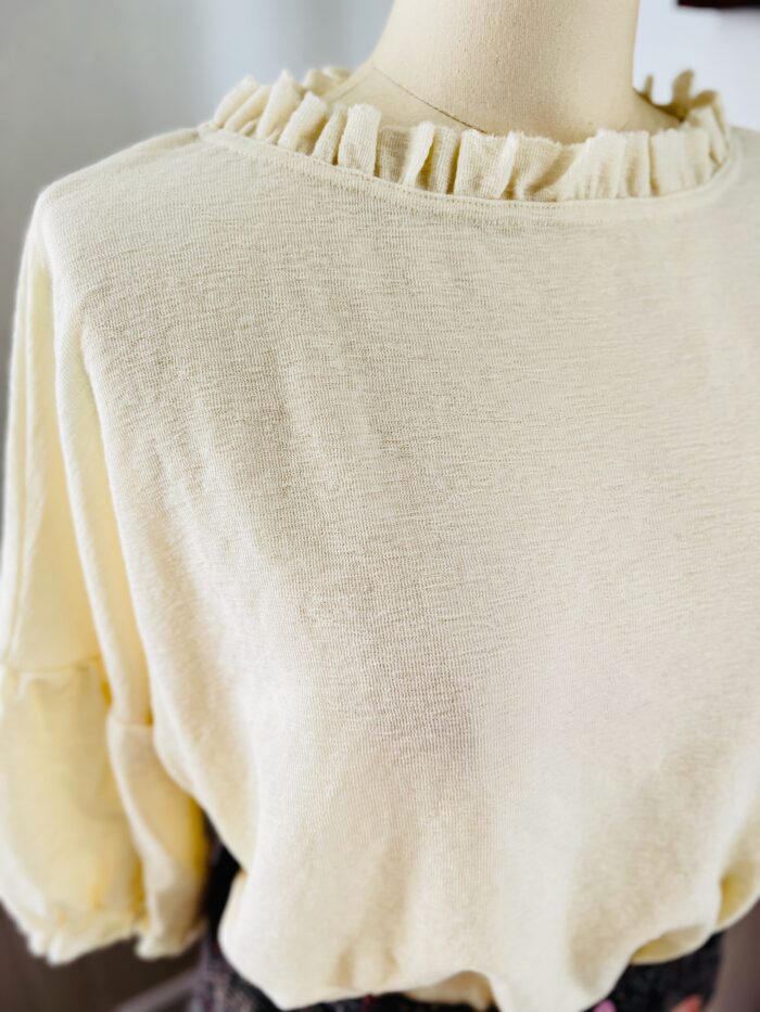 By basics Ruffle Sleeve 100% Merino Wool Ruffle Neck Sweater