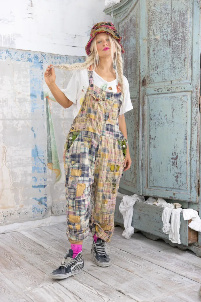 Magnolia Pearl YD Patchwork Love Overalls in Madras Tropical Overalls 073