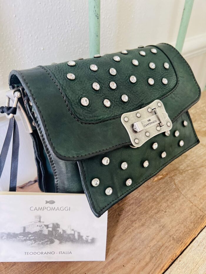 Campomaggi Italian Leather Agnese Cross Body Tracillina Piccola Vacchetta Strap with Trasp in Bottle Green Item # C016500ND/X2785/C2505 - Image 10