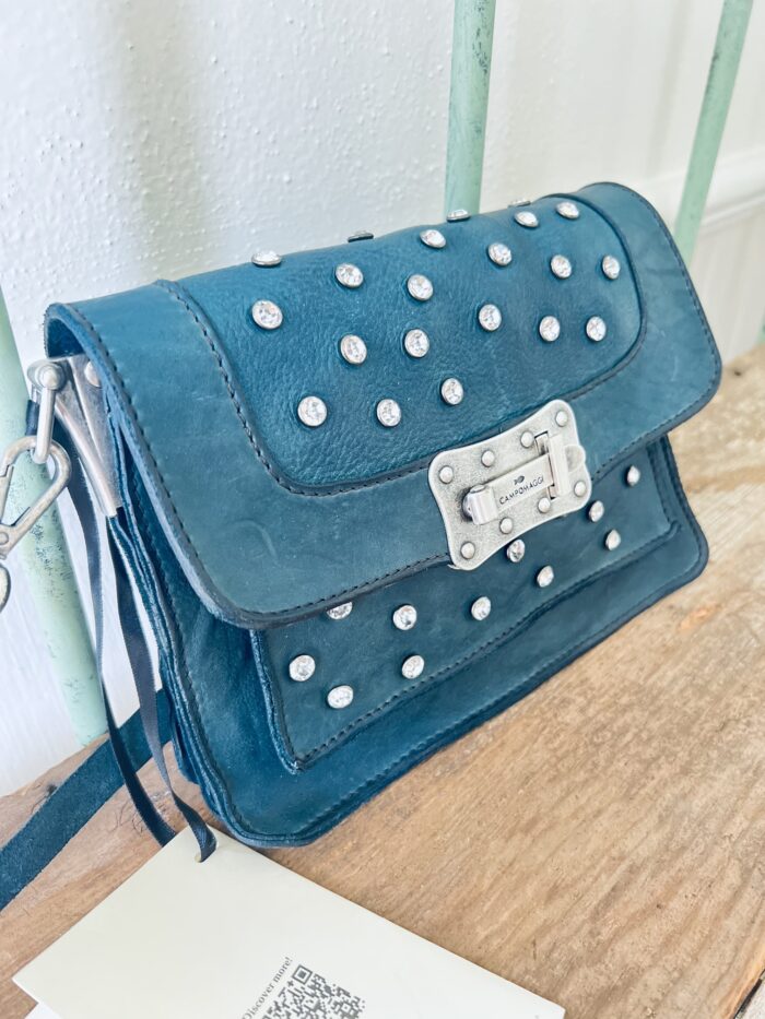Campomaggi Italian Leather Agnese Cross Body Tracillina Piccola Vacchetta Strap with Trasp in Saphire Item # C016500ND/X2785/C3019 - Image 6