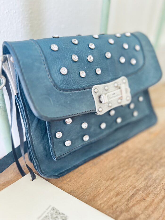 Campomaggi Italian Leather Agnese Cross Body Tracillina Piccola Vacchetta Strap with Trasp in Saphire Item # C016500ND/X2785/C3019 - Image 5