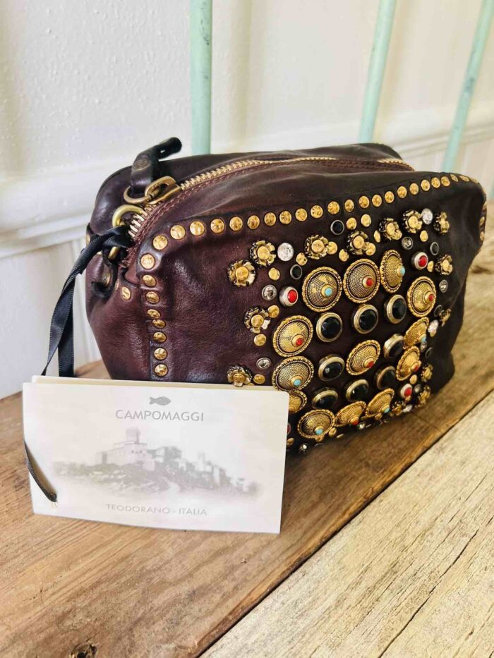 Campomaggi Italian Leather KATE -BOWLING BAG COW+RIBES COLORED 1,00 UN 276,00 276,00 STUDS+STRASS in Moro item # C001080ND/X0045/C1501 - Image 3