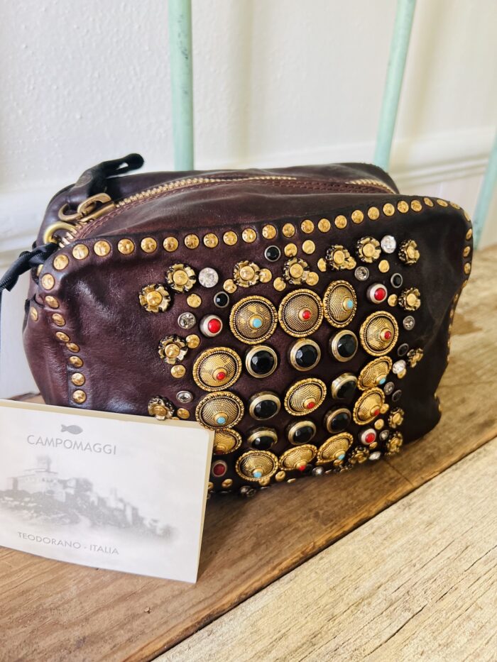 Campomaggi Italian Leather KATE -BOWLING BAG COW+RIBES COLORED 1,00 UN 276,00 276,00 STUDS+STRASS in Moro item # C001080ND/X0045/C1501 - Image 4