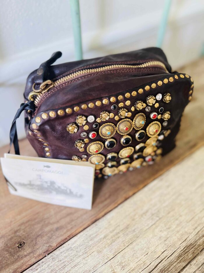 Campomaggi Italian Leather KATE -BOWLING BAG COW+RIBES COLORED 1,00 UN 276,00 276,00 STUDS+STRASS in Moro item # C001080ND/X0045/C1501 - Image 5