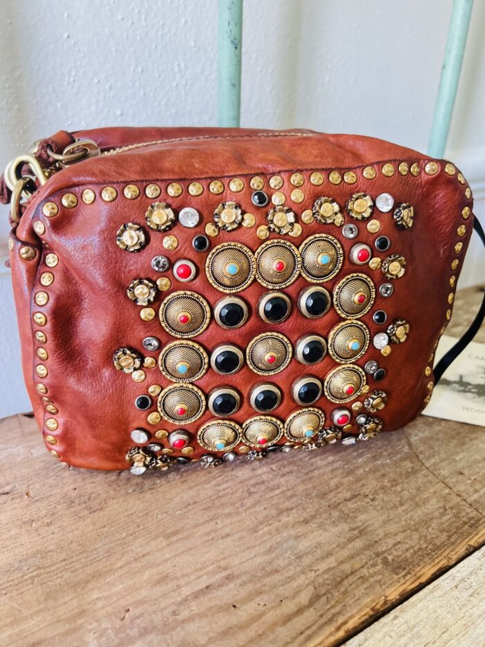 Campomaggi Italian Leather KATE -BOWLING BAG COW+RIBES COLORED 1,00 UN 276,00 276,00 STUDS+STRASS in Moro item # C001080ND/X0045/C1501