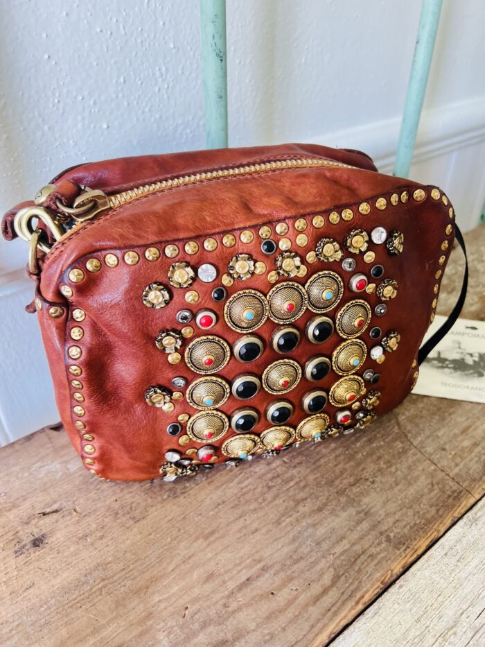Campomaggi Italian Leather KATE -BOWLING BAG COW+RIBES COLORED 1,00 UN 276,00 276,00 STUDS+STRASS in Moro item # C001080ND/X0045/C1501