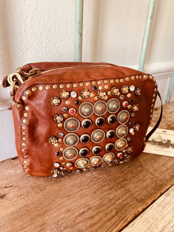 Campomaggi Italian Leather KATE -BOWLING BAG COW+RIBES COLORED 1,00 UN 276,00 276,00 STUDS+STRASS in Moro item # C001080ND/X0045/C1501 - Image 2