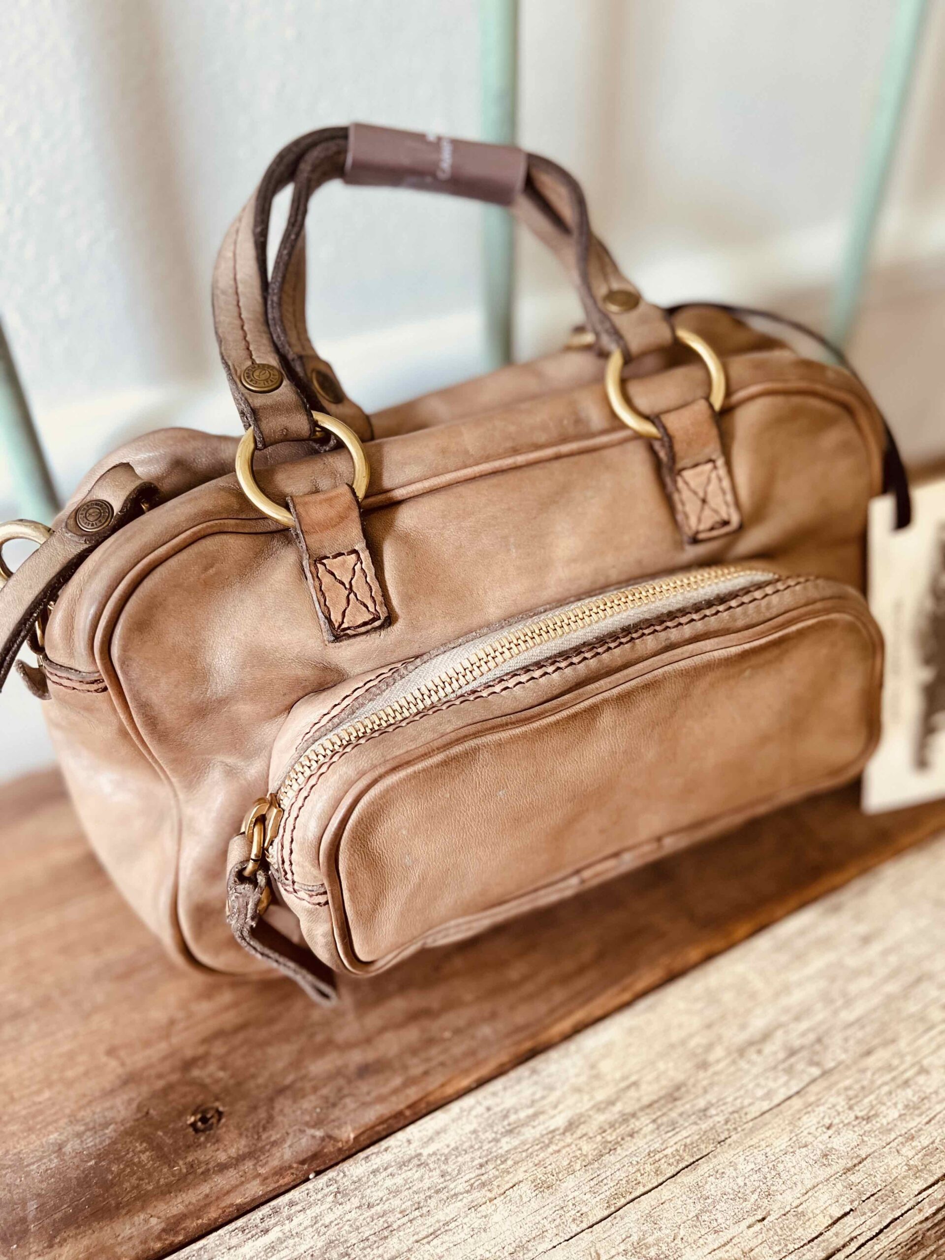 Campomaggi Italian Leather Bauletto Picoolo Vaccehetta Bowling Bag in Ghiaccio Item # C040042ND/X0001 /C0539
