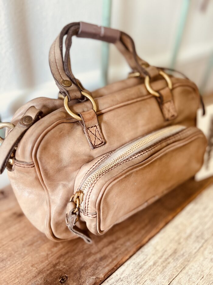 Campomaggi Italian Leather Bauletto Picoolo Vaccehetta Bowling Bag in Ghiaccio Item # C040042ND/X0001 /C0539