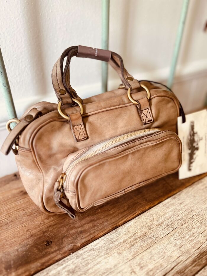 Campomaggi Italian Leather Bauletto Picoolo Vaccehetta Bowling Bag in Ghiaccio Item # C040042ND/X0001 /C0539 - Image 6