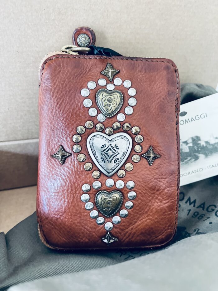 Campomaggi Leather Wallet with Studs in Cognac Item # C002060ND/X2838/C1502 - Image 2