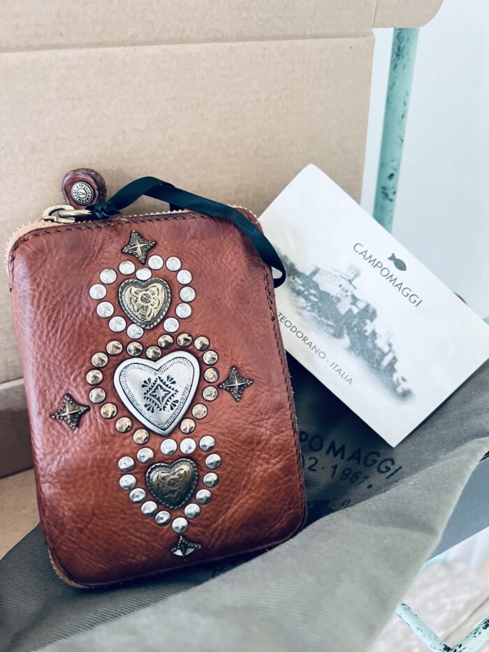 Campomaggi Leather Wallet with Studs in Cognac Item # C002060ND/X2838/C1502 - Image 3