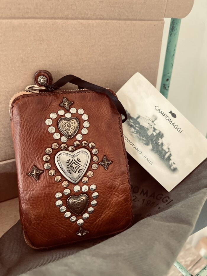 Campomaggi Leather Wallet with Studs in Cognac Item # C002060ND/X2838/C1502 - Image 4