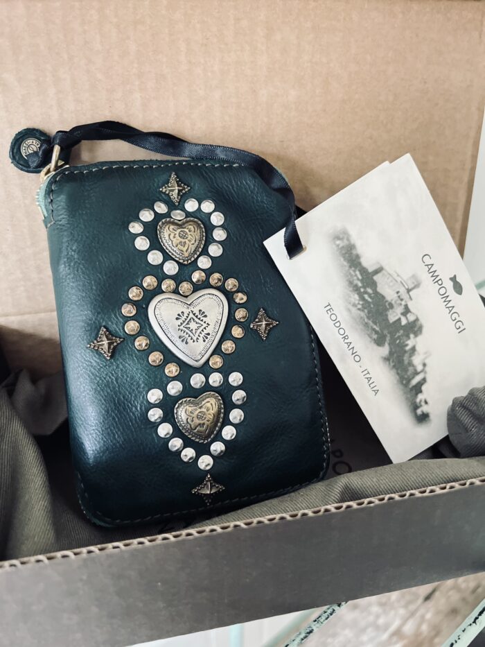 Campomaggi Leather Wallet with Studs in Bottle Green Item # C002060ND/X2838/C2505 - Image 9