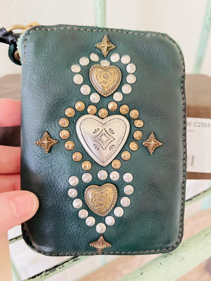 Campomaggi Leather Wallet with Studs in Bottle Green Item # C002060ND/X2838/C2505 - Image 3