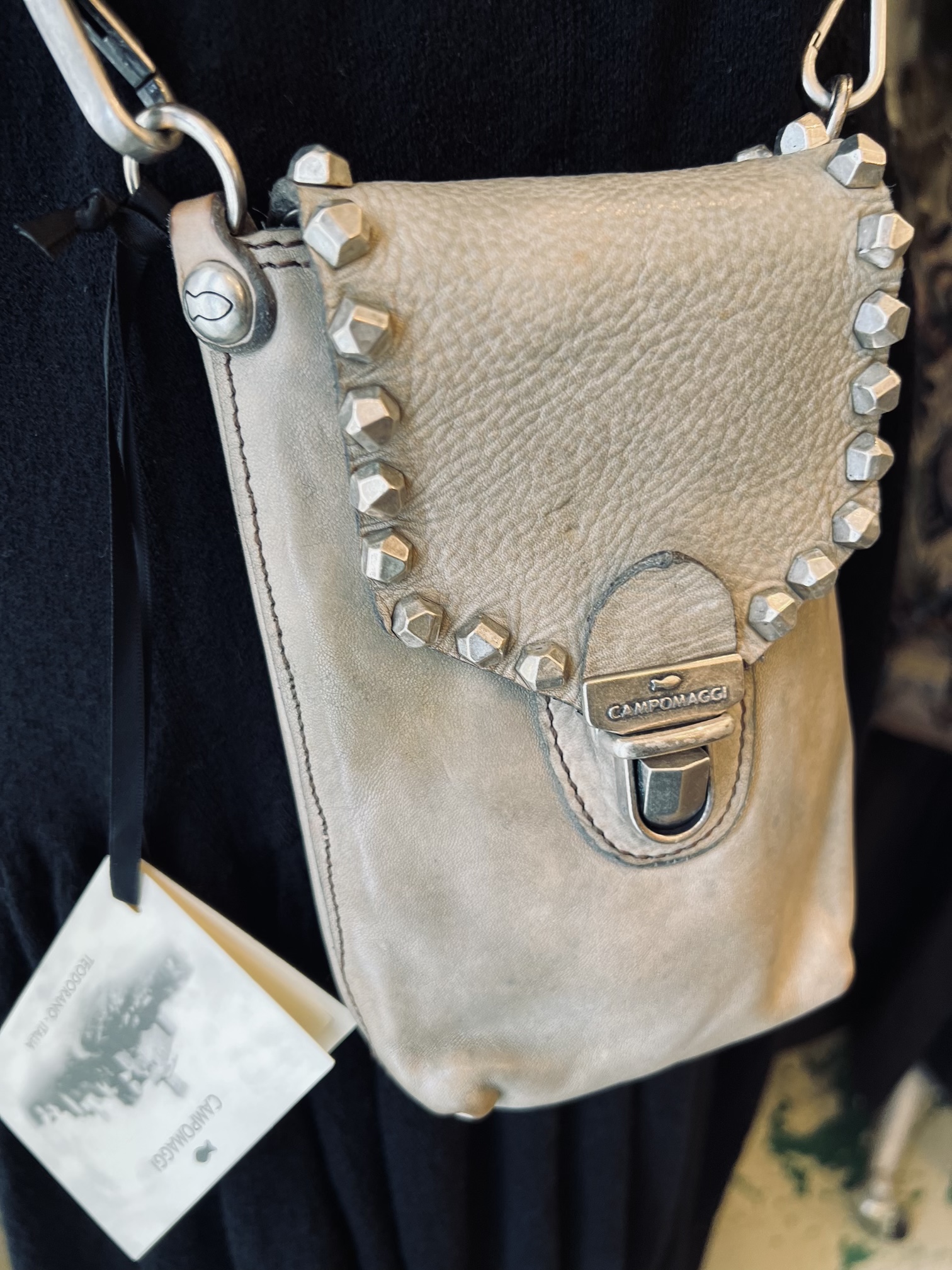 Campomaggi Leather Phone Case with MATERA STUDS in Ghiaccio Item C039570ND/X0548/C2505