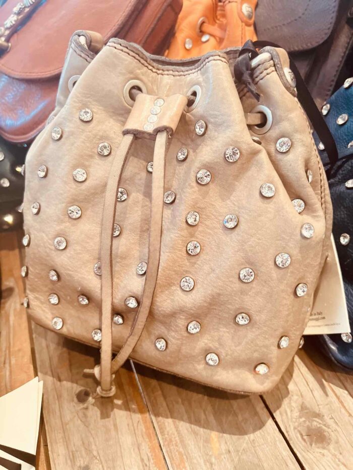 Campomaggi Italian Leather Bucket bag with studs Seccheiello Piccolo Strap Bucket bag in Ghiaccio It #C040890ND/X2785/C0539 - Image 3