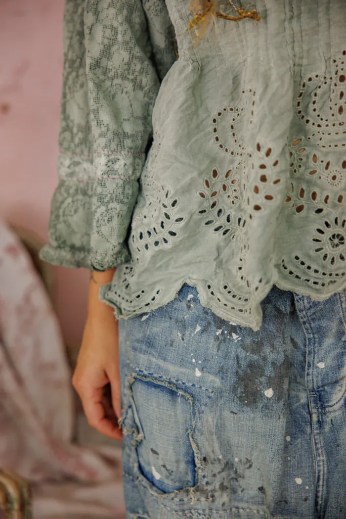 Magnolia Pearl Crochet Jodi Blouse in Seafoam Gray top 2320 - Image 4