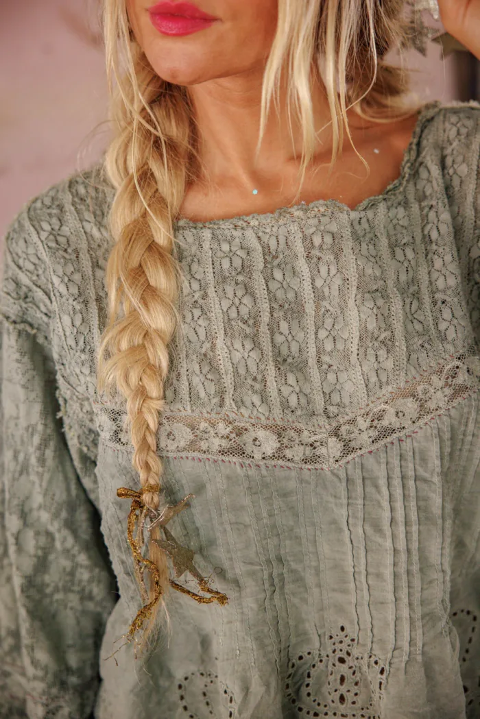 Magnolia Pearl Crochet Jodi Blouse in Seafoam Gray top 2320 - Image 5