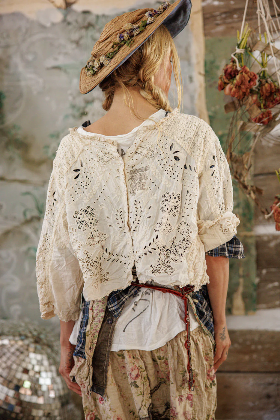 Magnolia Pearl European Cotton Eyelet Adelise Blouse in Antique White Top 2260