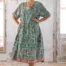 Magnolia Pearl European Cotton Blockprint STaigi Dress with Trim along edges in Demi Dress 1111
