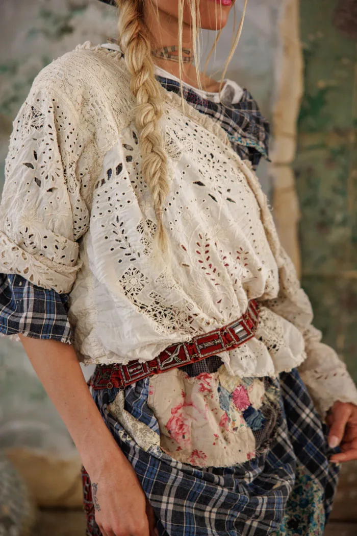 Magnolia Pearl European Cotton Eyelet Adelise Blouse in Antique White Top 2260 - Image 6