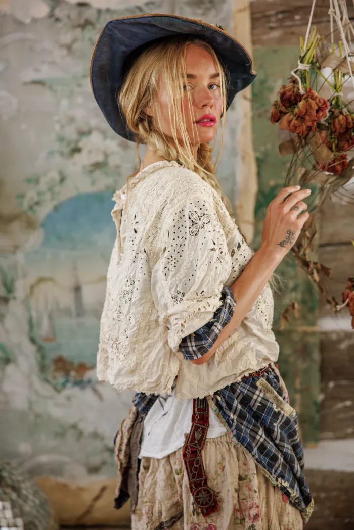 Magnolia Pearl European Cotton Eyelet Adelise Blouse in Antique White Top 2260 - Image 7