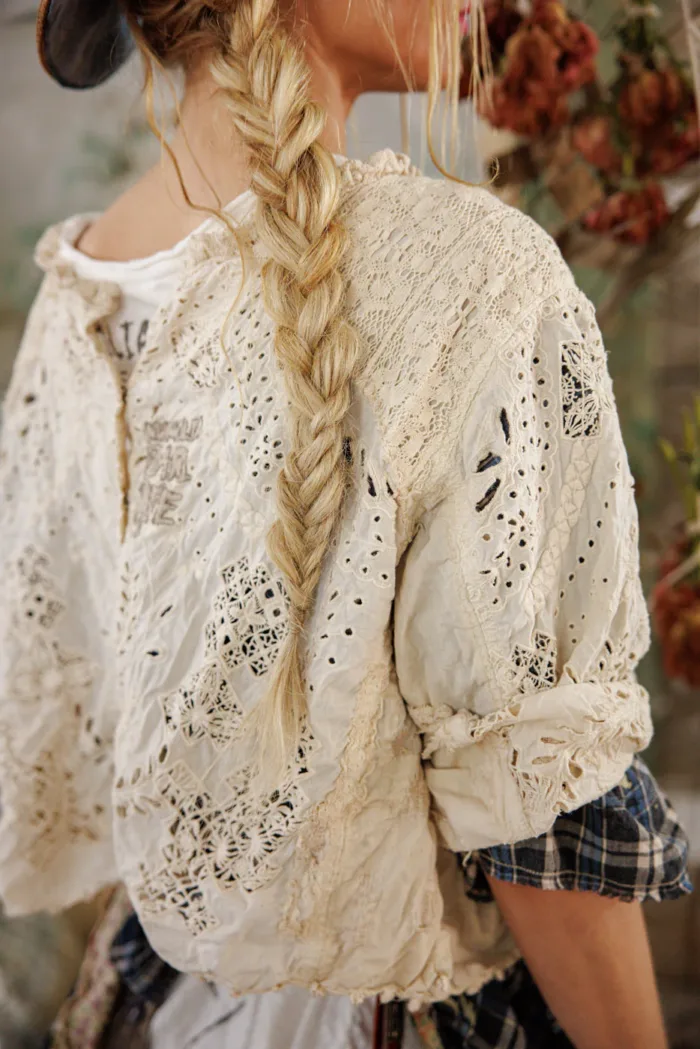 Magnolia Pearl European Cotton Eyelet Adelise Blouse in Antique White Top 2260 - Image 8