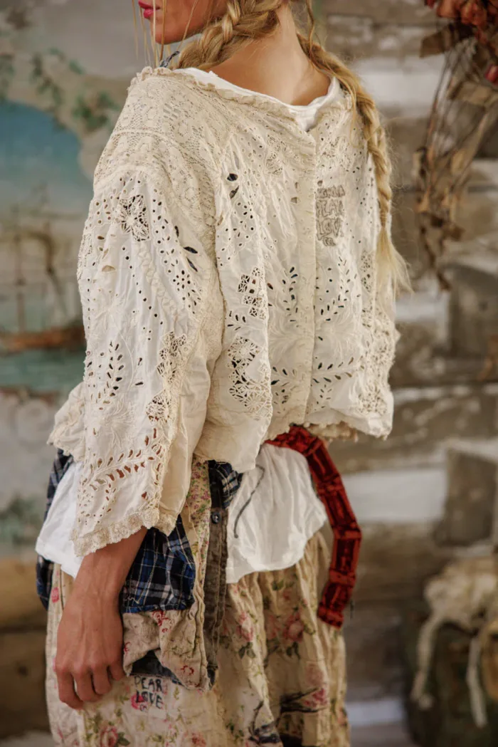 Magnolia Pearl European Cotton Eyelet Adelise Blouse in Antique White Top 2260 - Image 9