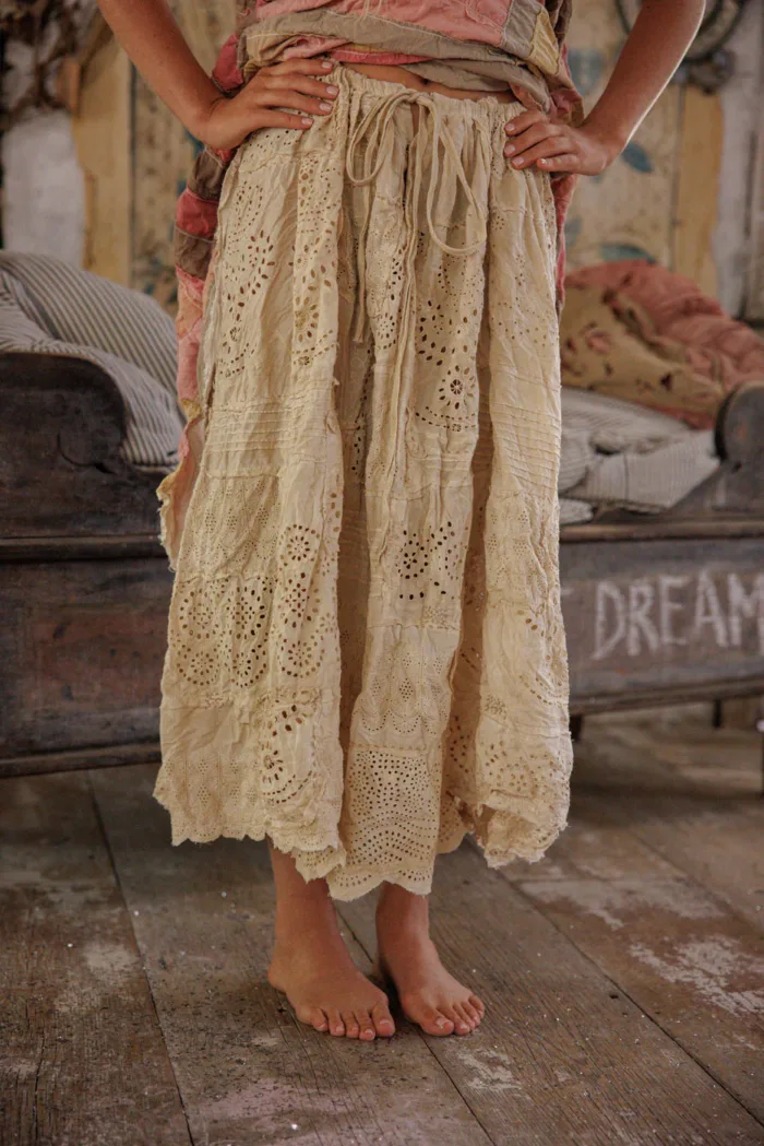 Magnolia Pearl European Cotton Eyelet Patchwork Pissarro Skirt in Swan Skirt 237