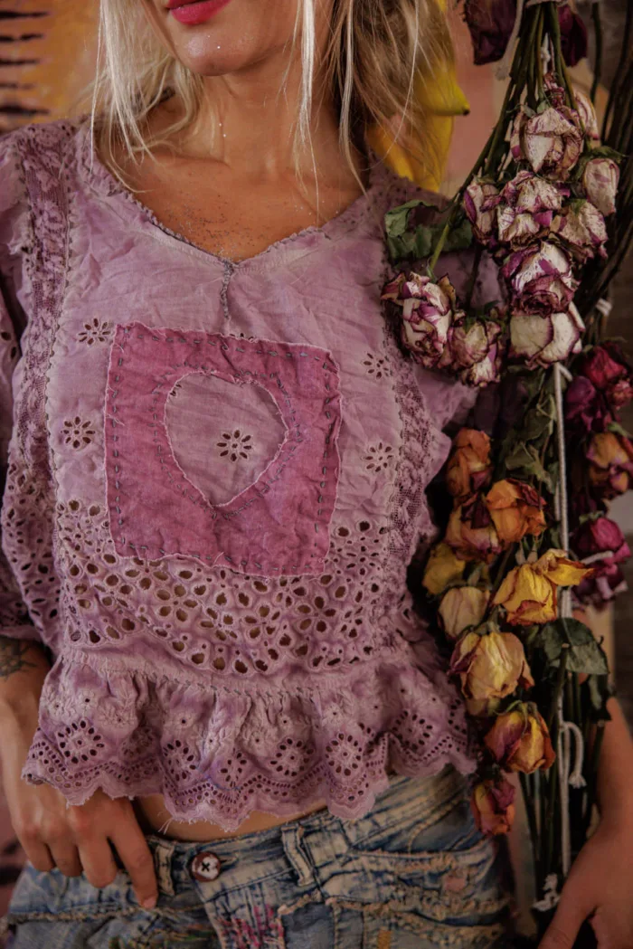 Magnolia Pearl European Cotton Eyelet Rosemary Blouse in Purple Boba top 2215 - Image 5