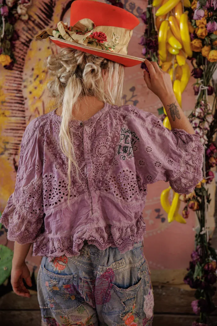 Magnolia Pearl European Cotton Eyelet Rosemary Blouse in Purple Boba top 2215 - Image 2