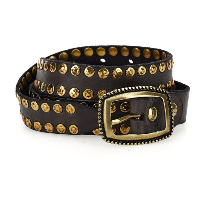 Campomaggi Italian Leather Belt in Dark Brown Grey Leather with dual rows of studs Belt C010630ND-X1494-C0501 - Image 3