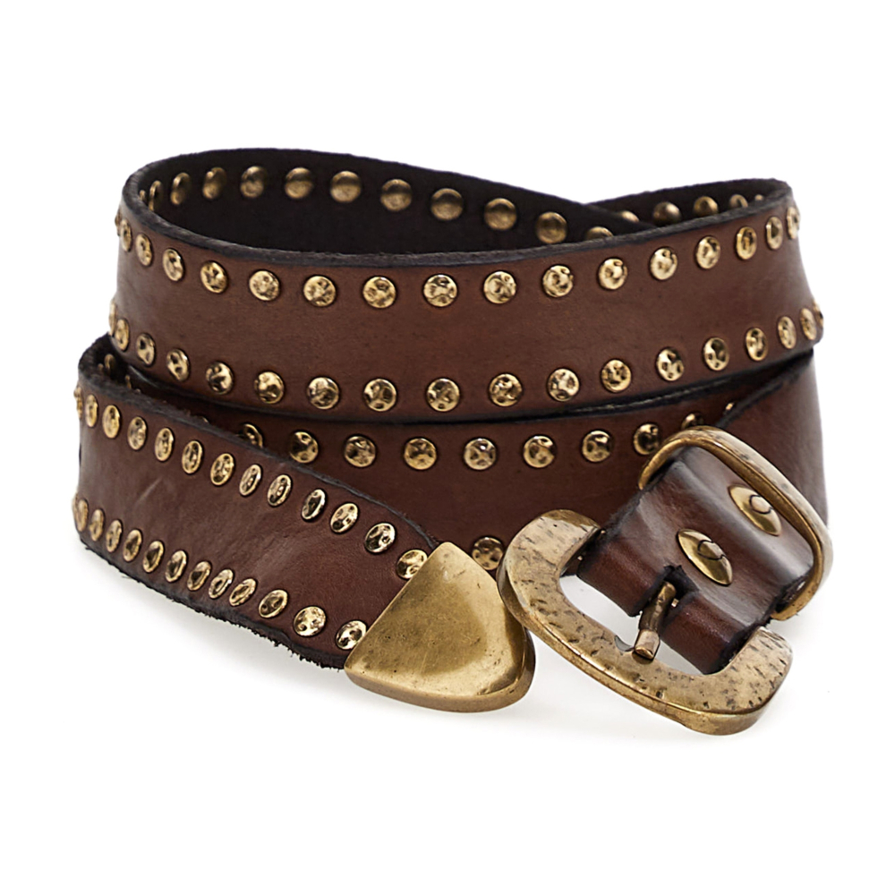 Campomaggi Italian Leather Belt in Dark Brown Grey Leather with dual rows of studs Belt C010630ND-X1494-C0501