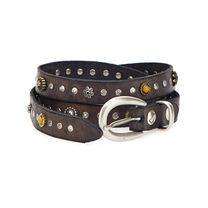 Campomaggi Italian Leather Belt in grey leather with studs in Grigio Belt C021990ND_X2070_C0501