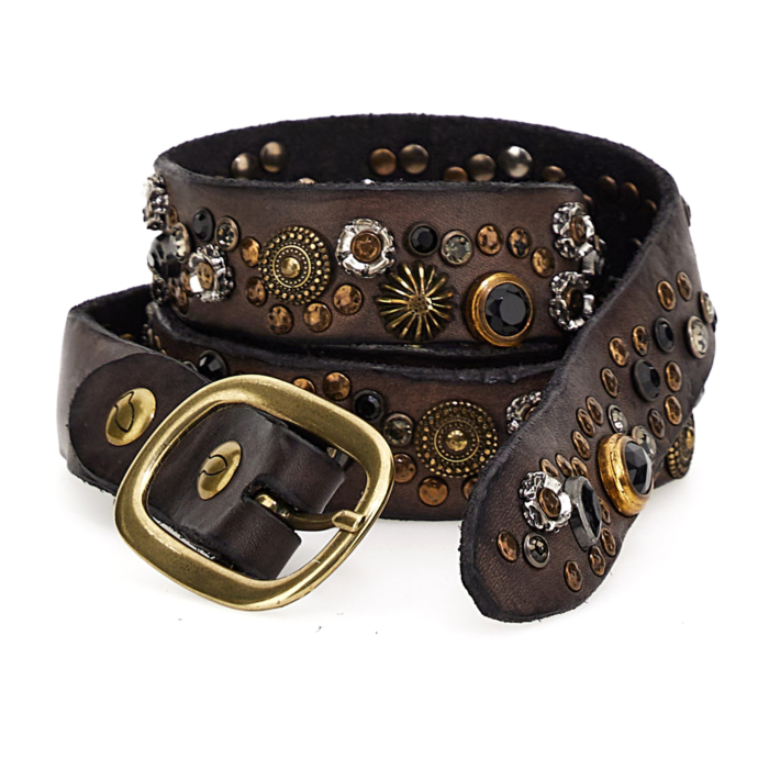 Campomaggi Italian Leather Belt in grey leather with Bella di Notte studs in Dark Grey Belt C023830ND_X1445_C0501