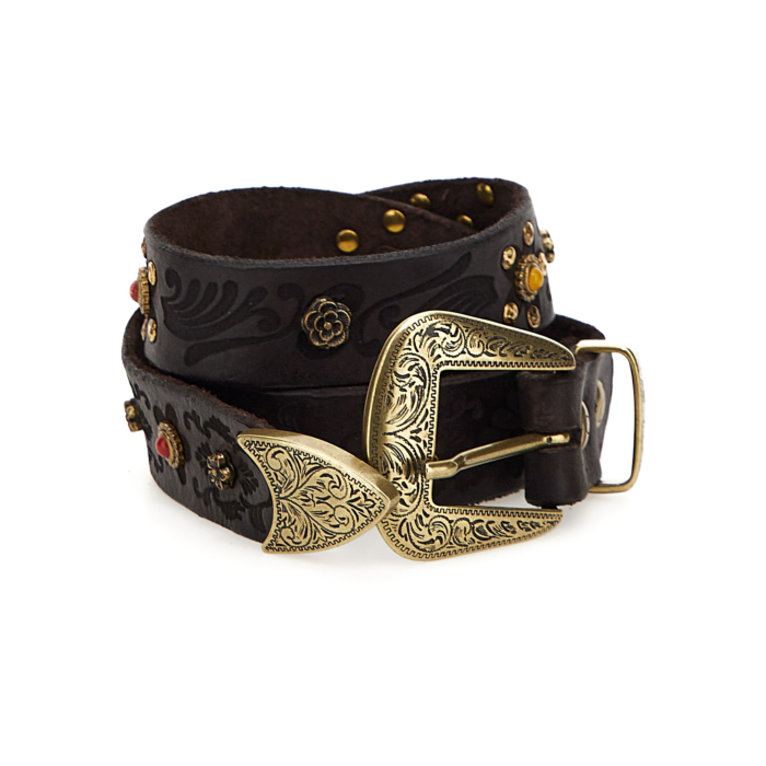 Campomaggi Italian Leather Belt in Brown leather with studs in Moro C009960ND-X2069-C1501