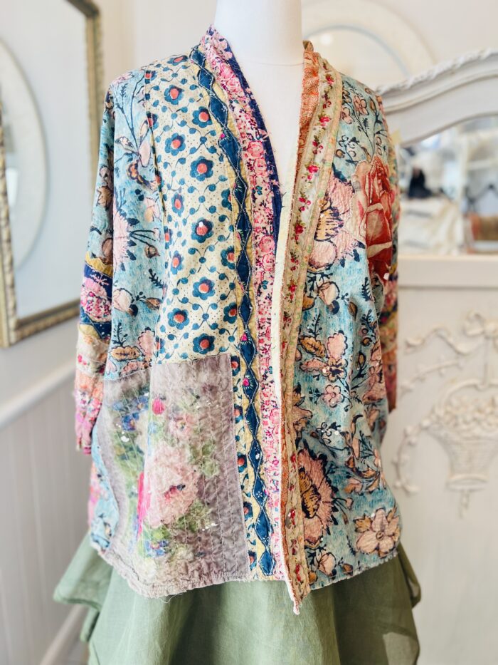 Magnolia Pearl European Cotton Quilted Julian Kimono with Floral Trim in Versailles Jacket 1065 - Image 11