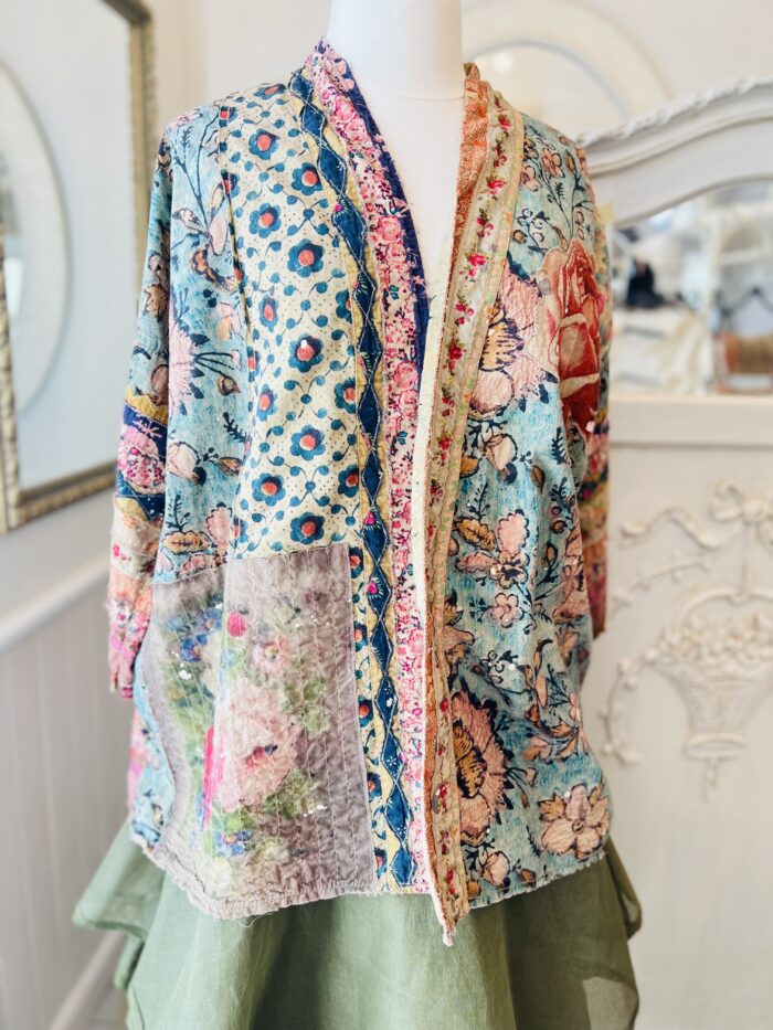 Magnolia Pearl European Cotton Quilted Julian Kimono with Floral Trim in Versailles Jacket 1065 - Image 10