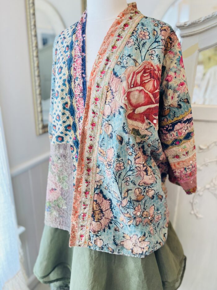 Magnolia Pearl European Cotton Quilted Julian Kimono with Floral Trim in Versailles Jacket 1065 - Image 8
