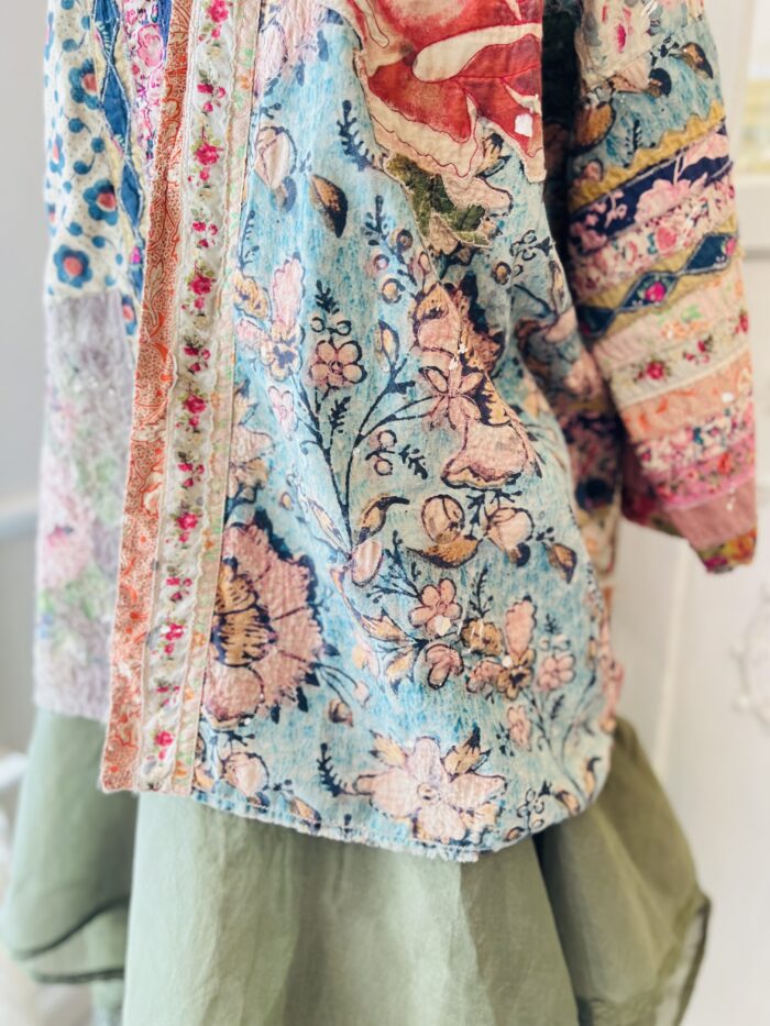 Magnolia Pearl European Cotton Quilted Julian Kimono with Floral Trim in Versailles Jacket 1065