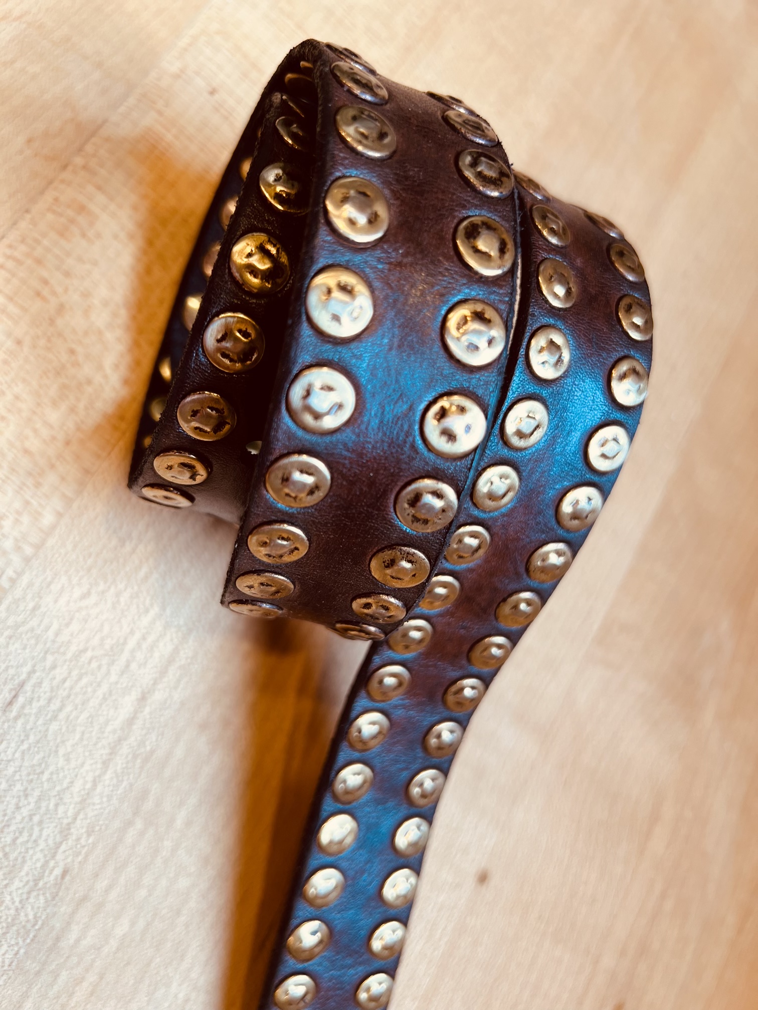 Campomaggi Italian Leather Dual Row Studded Belt in Chocolate Belt