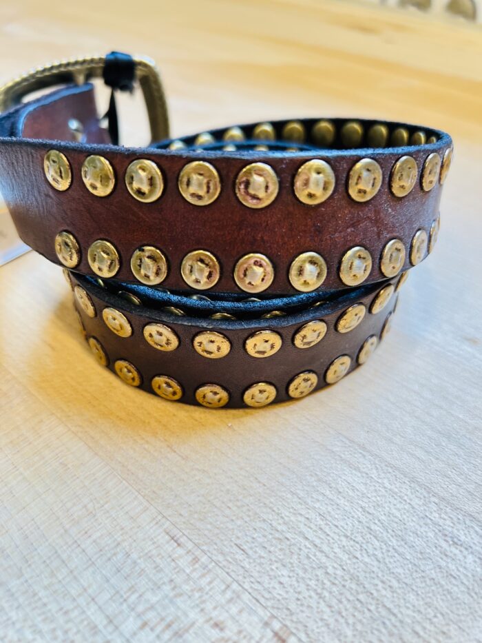 Campomaggi Italian Leather Dual Row Studded Belt in Chocolate Belt - Image 2