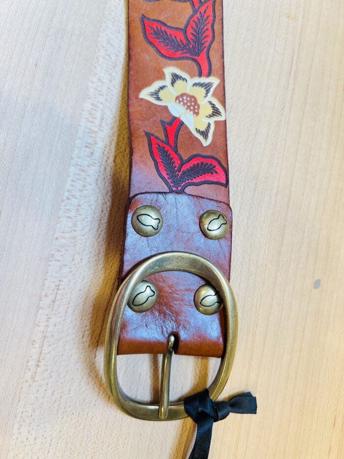 Campomaggi Italian Leather Belt in Cognac leather with Flower Decoration Belt C003850ND_X0079_C1502 - Image 6