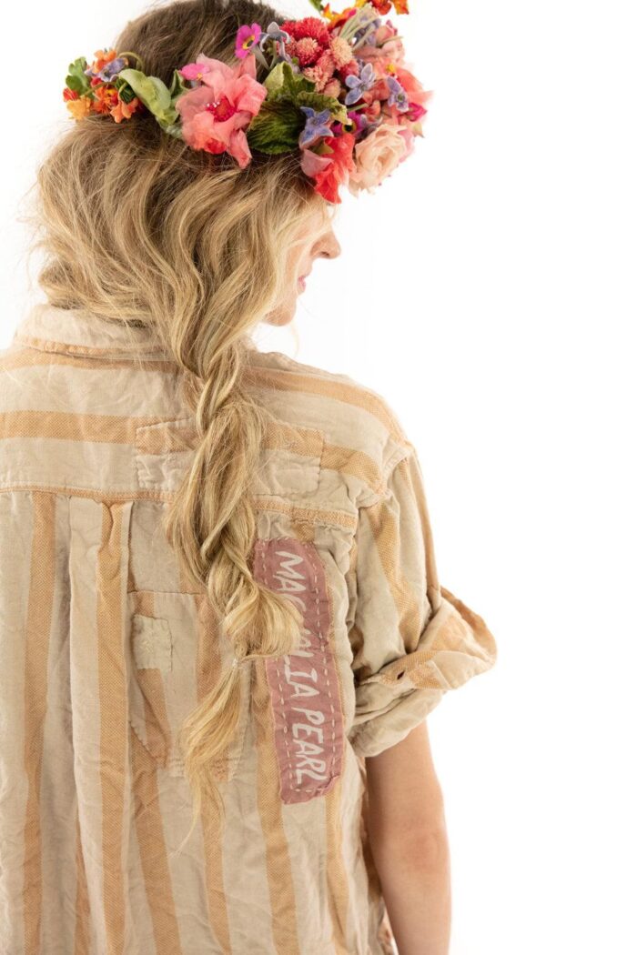 Magnolia Pearl Cotton Stripe Flex Raya Shirt in Guava Top 1119 - Image 5