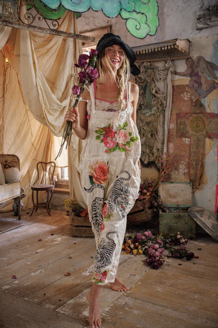 Magnolia Pearl European Cotton Birch Floral Love Overalls with Applique in Moonlight Overalls 176 - Image 6