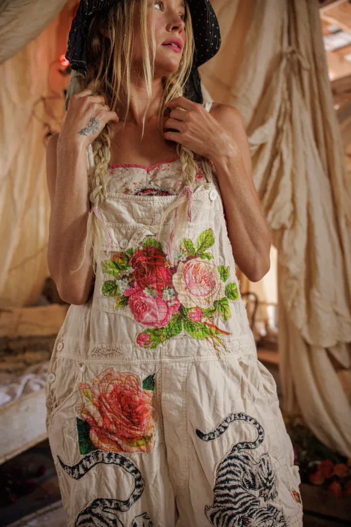 Magnolia Pearl European Cotton Birch Floral Love Overalls with Applique in Moonlight Overalls 176