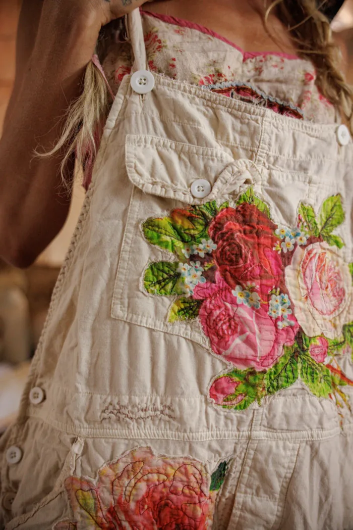 Magnolia Pearl European Cotton Birch Floral Love Overalls with Applique in Moonlight Overalls 176 - Image 2